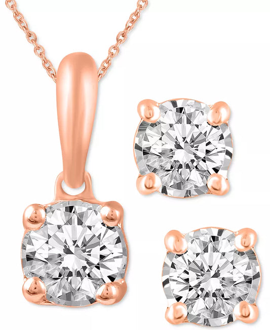 2-Pc. Set Diamond Solitaire Pendant Necklace & Matching Stud Earrings (5/8 Ct. T.W.) in 14K Gold