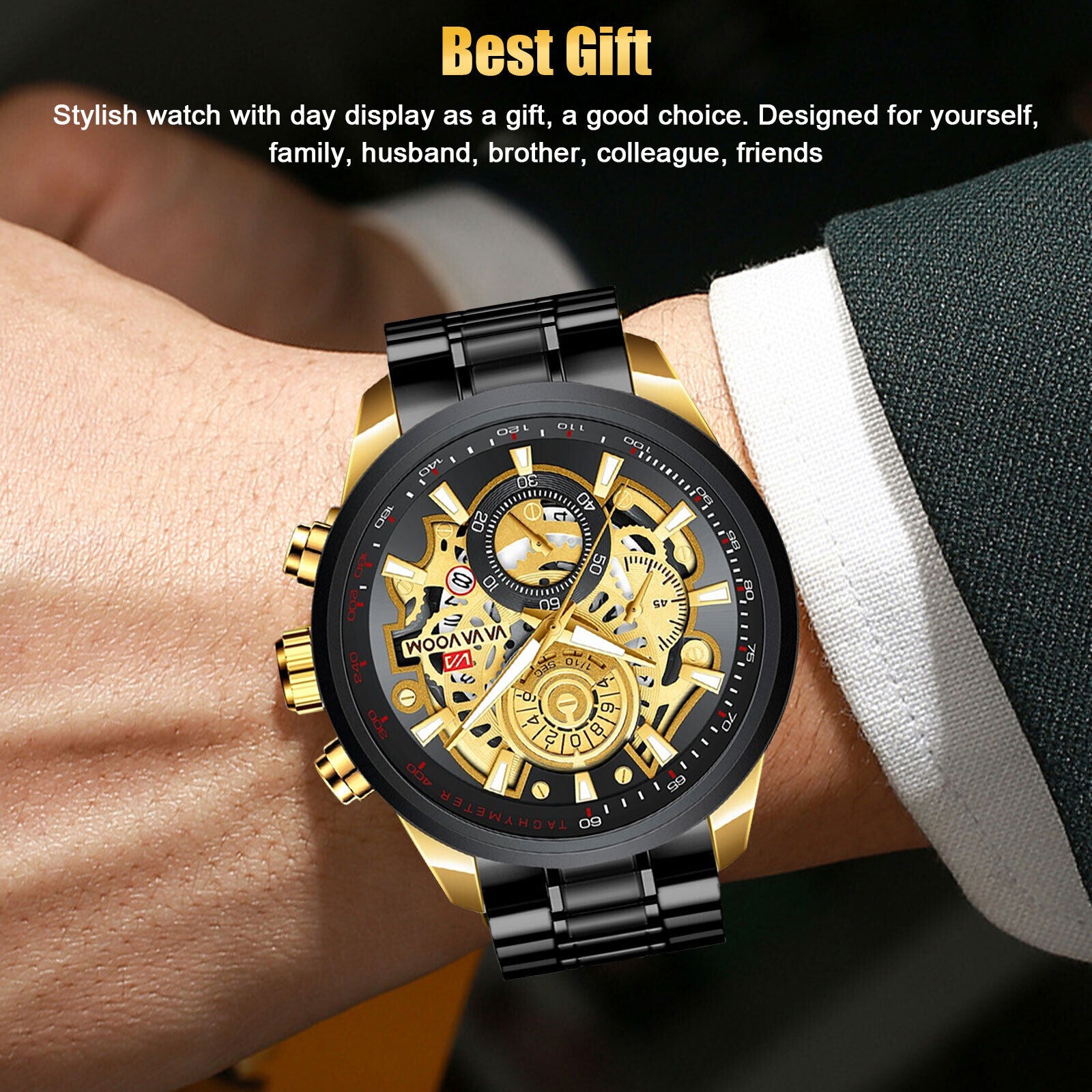 Men'S Quartz Watch Stainless Steel Analog Waterproof Business Wristwatch Fashion