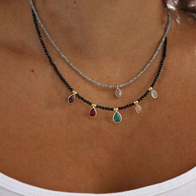 Bohemian Multilayer Handmade Beads Chain Fashion Necklaces Tassels Colorful Crystal Pendant Jewelry for Women Accessories X0180