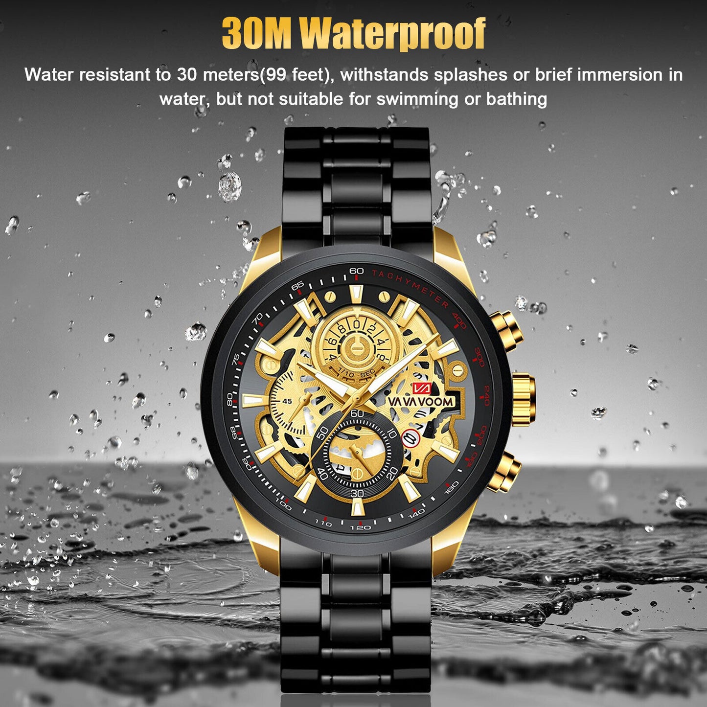 Men'S Quartz Watch Stainless Steel Analog Waterproof Business Wristwatch Fashion