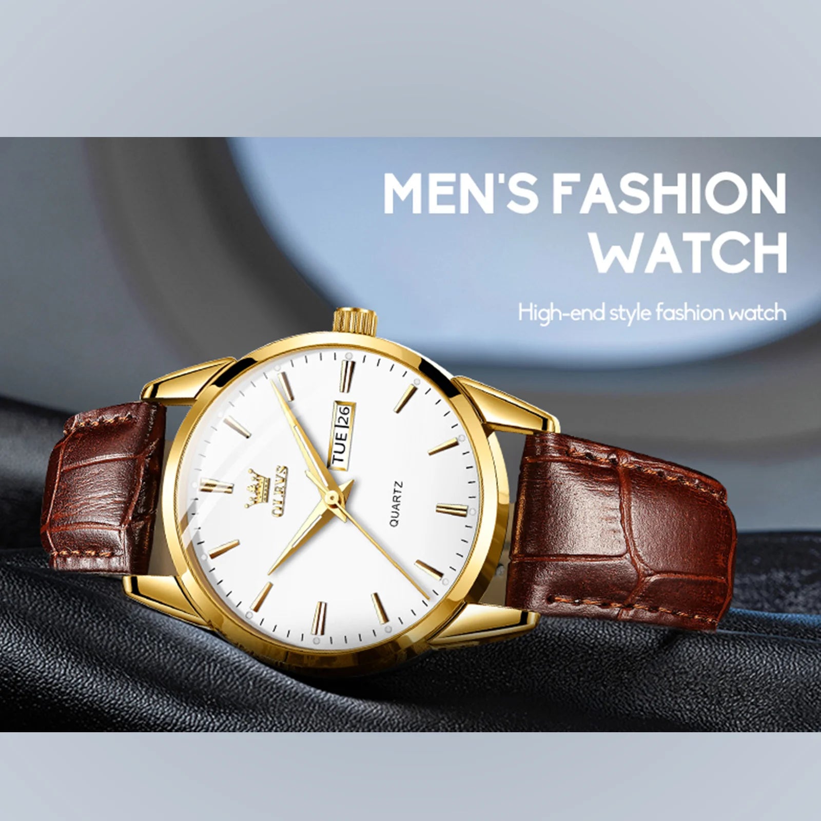 Mens Leather Watches Large White Dial Watches for Men Analog Quartz Watches Men Brown Leather Strap Watches Mens Day Date Watches Waterproof Watches for Men Calendar Watches Relojes Para Hombre