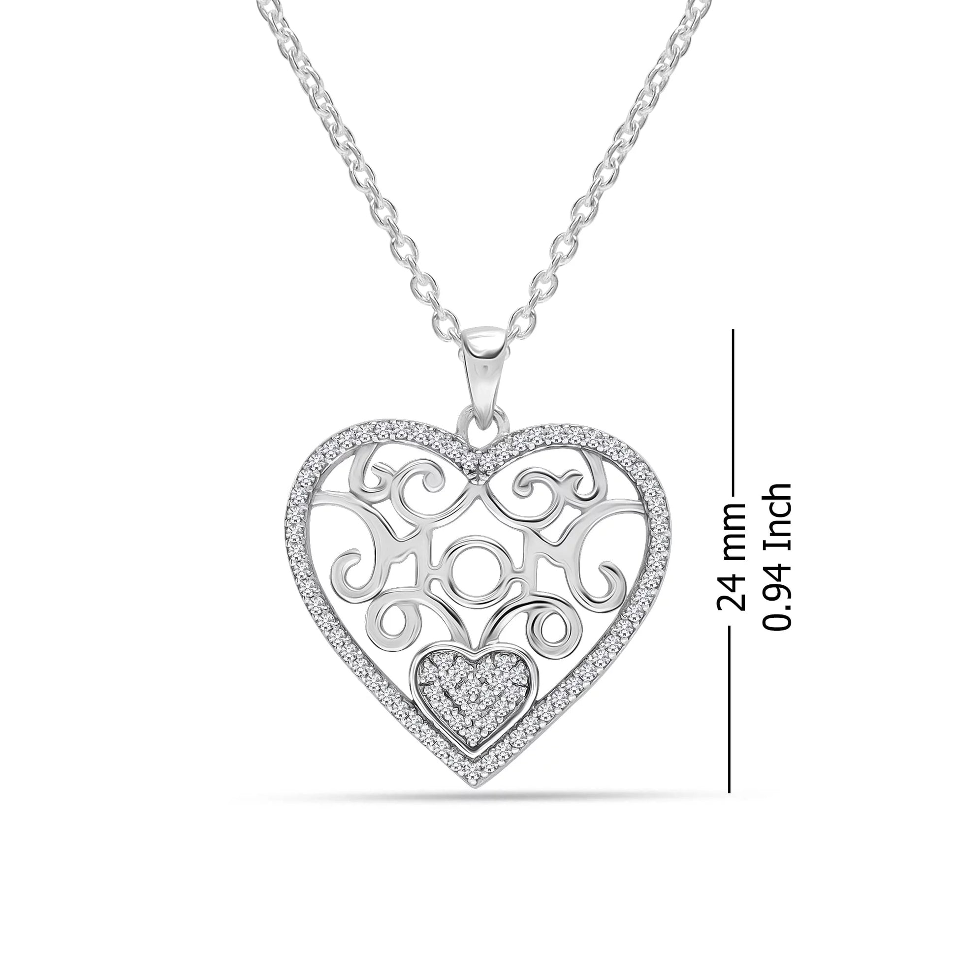 925 Sterling Silver Light-Weight CZ Filigree Heart Pendant Necklace Jewelry Gifts for Women and Teen Girls 18" Inch