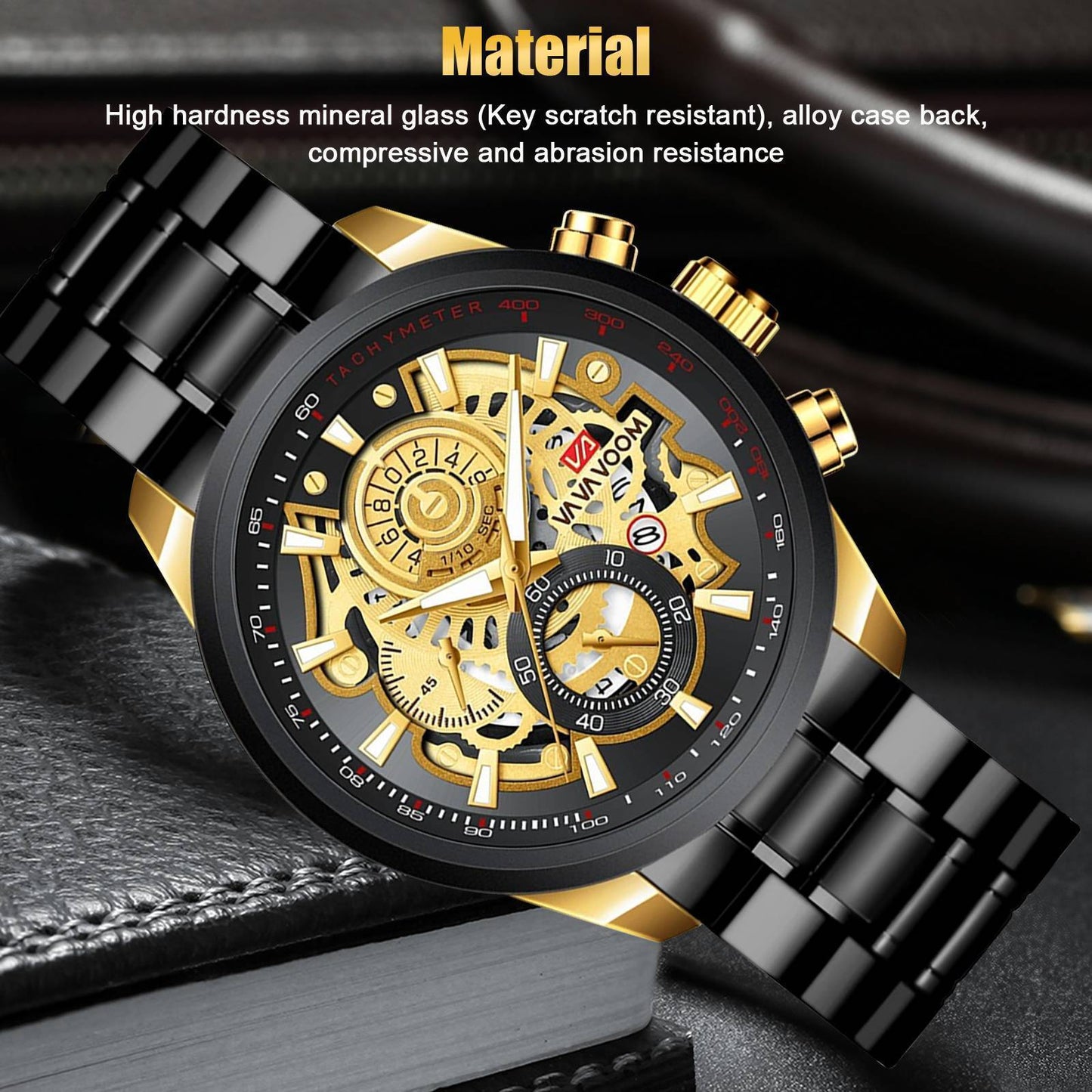 Men'S Quartz Watch Stainless Steel Analog Waterproof Business Wristwatch Fashion