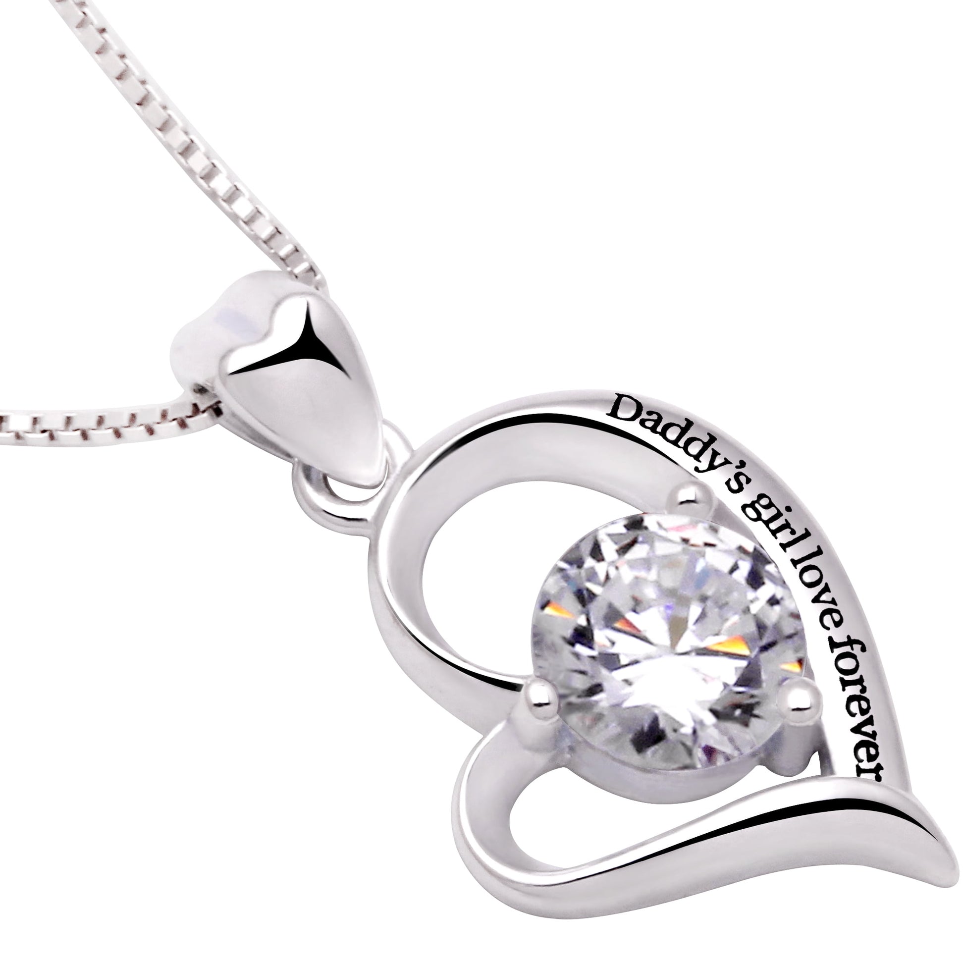 Jewelry Sterling Silver "Daddy'S Girl Love Forever" Love Heart Cubic Zirconia Pendant Necklace