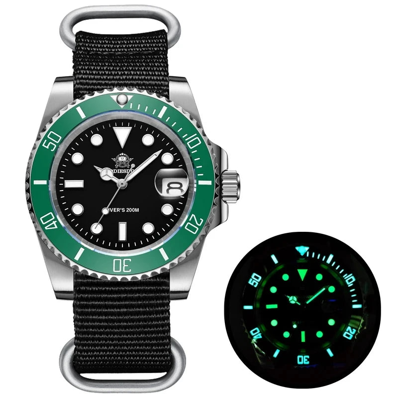 New Men'S Luxury Quartz Watch 200M Diver Watches 41Mm Ceramic Bezel Calendar Display Luminous Watches Men Watch