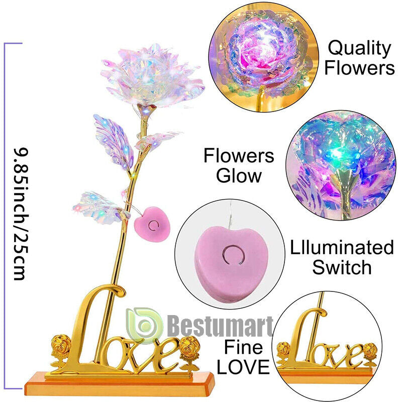 Rose LED Light Glass Gifts for Wife Women Mom Her Christmas Girlfriend Birthday